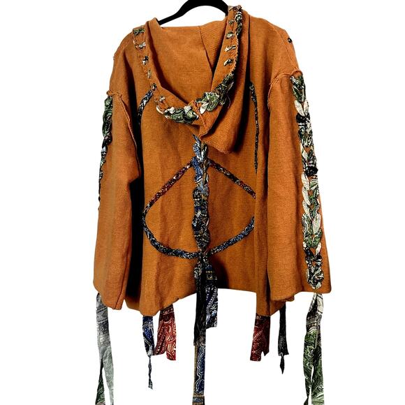 POL - Artistic colored thread peace solid sweater - Orange (S) - Picture 4 of 7